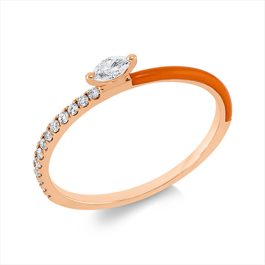 Ring 18 kt RG, 1 Nav. 0,08 ct, TW-vsi, 13 Brill. 0,09 ct, TW-si, 1 Emaille 0,05 ct orange
