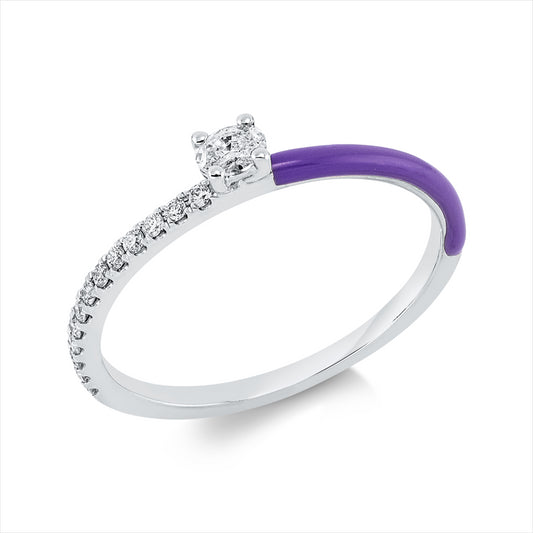 Ring 18 kt WG, 1 Oval 0,09 ct, TW-vsi, 13 Brill. 0,09 ct, TW-si, 1 Emaille 0,05 ct lila