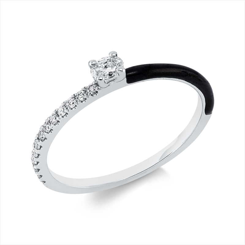 Ring 18 kt WG, 1 Oval 0,09 ct, TW-vsi, 13 Brill. 0,09 ct, TW-si, 1 Emaille 0,05 ct schwarz