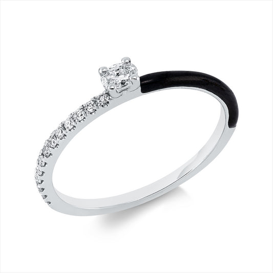 Ring 18 kt WG, 1 Oval 0,09 ct, TW-vsi, 13 Brill. 0,09 ct, TW-si, 1 Emaille 0,05 ct schwarz