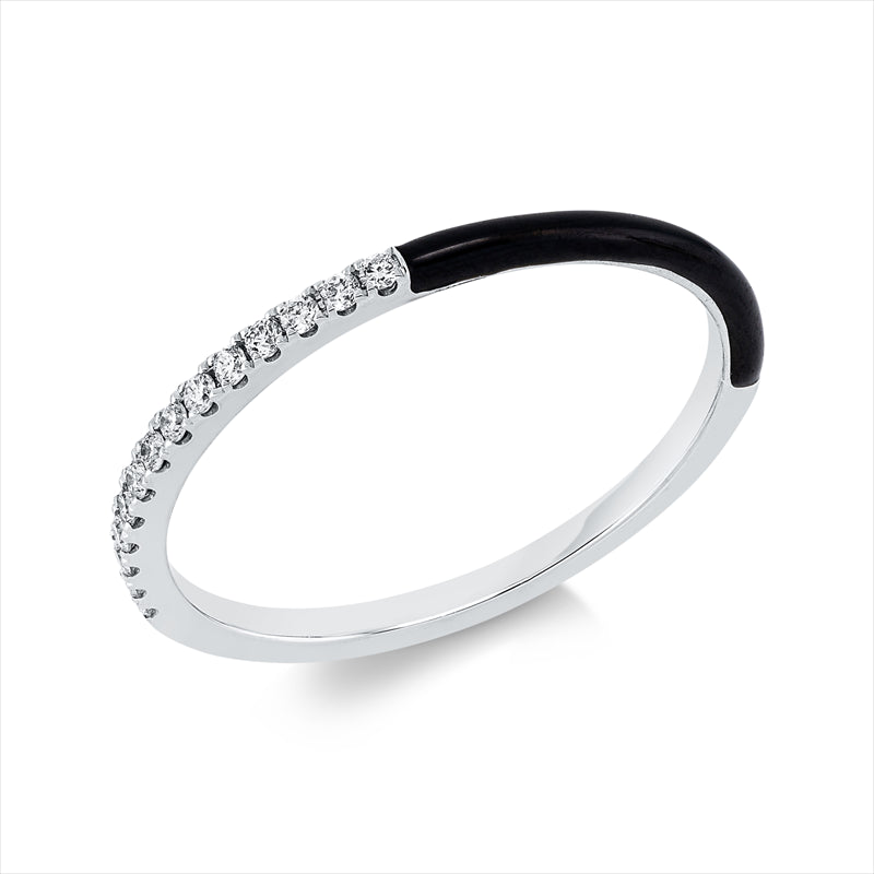 Ring 18 kt WG, 14 Brill. 0,10 ct, TW-si, 1 Emaille 0,05 ct schwarz