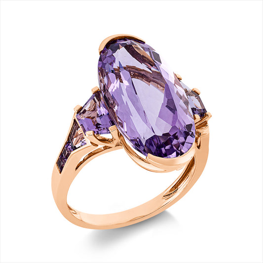 Ring 18 kt RG, 4 Amethyste 1,30 ct lila, 1 Amethyst 8,80 ct pink, 4 Amethyste 0,20 ct lila