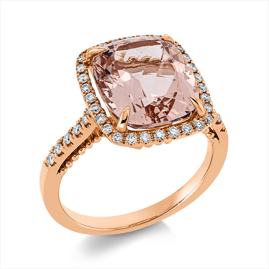 Ring 18 kt RG, 42 Brill. 0,35 ct, TW-si, 1 Morganit 5,39 ct rosé