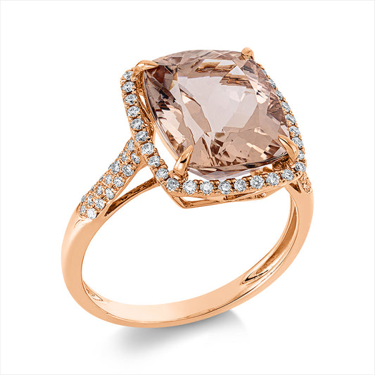 Ring 18 kt RG, 72 Brill. 0,35 ct, TW-si, 1 Morganit 5,65 ct rosa