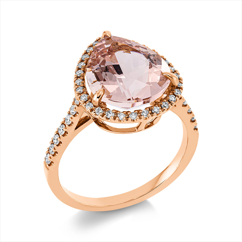 Ring 18 kt RG, 42 Brill. 0,33 ct, TW-si, 1 Morganit 3,60 ct rosé