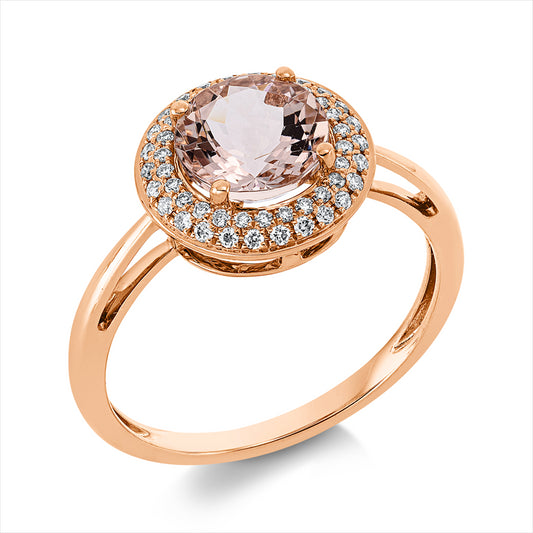 Ring 18 kt RG, 52 Brill. 0,20 ct, TW-si, 1 Morganit 1,40 ct rosa