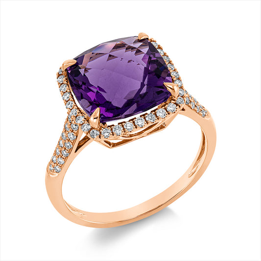 Ring 18 kt RG, 70 Brill. 0,33 ct, TW-si, 1 Amethyst 4,60 ct lila
