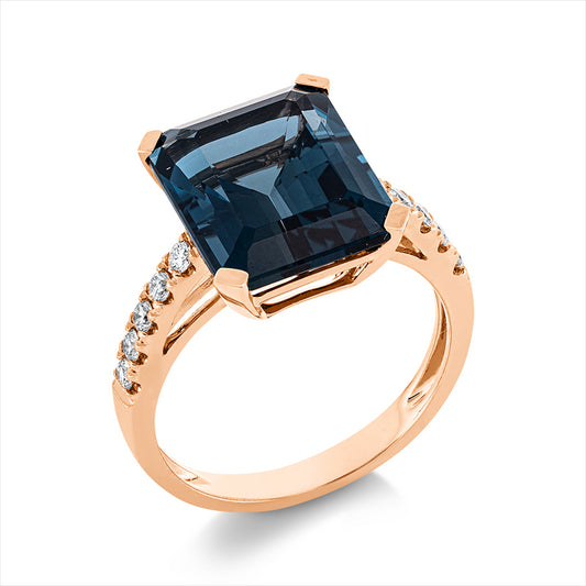 Ring 18 kt RG, 10 Brill. 0,26 ct, TW-si, 1 Topas 8,00 ct Lond. blue