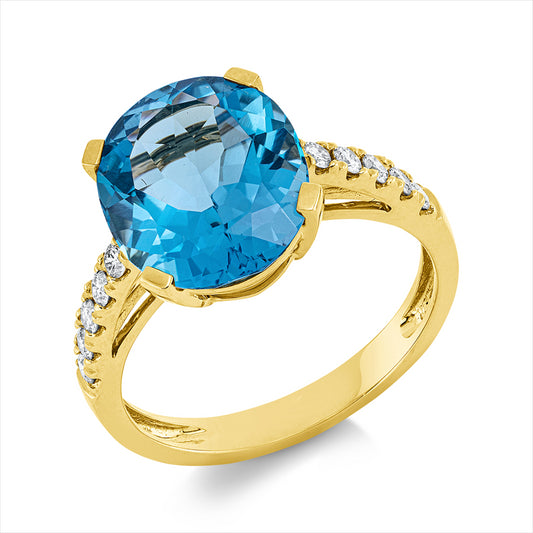 Ring 18 kt GG, 10 Brill. 0,24 ct, TW-si, 1 Topas 5,40 ct Swiss blue