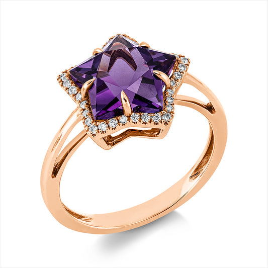Ring 18 kt RG, 35 Brill. 0,16 ct, TW-si, 1 Amethyst 3,20 ct lila