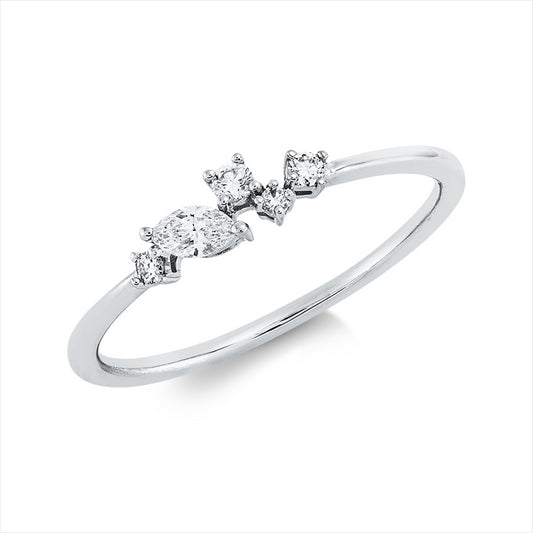 Ring 18 kt WG, 1 Nav. 0,08 ct, TW-si, 4 Brill. 0,07 ct, TW-pi