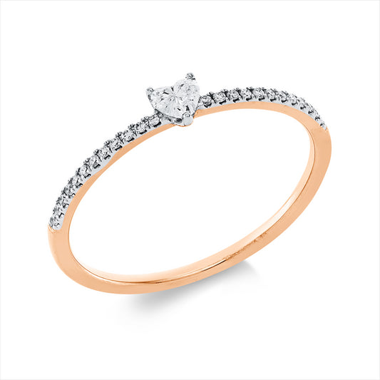 Ring 18 kt RG, 1 Herzschl. 0,10 ct, TW-vsi, 24 Brill. 0,06 ct, TW-si