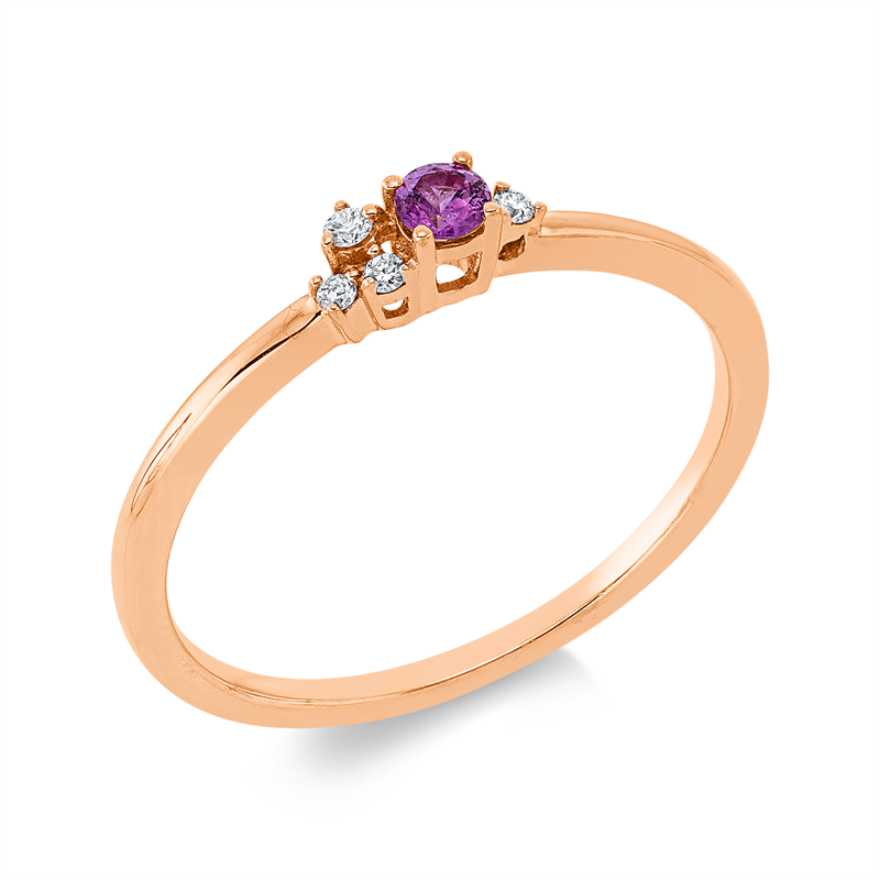 Ring 18 kt RG, 4 Brill. 0,03 ct, TW-pi, 1 Saphir 0,09 ct pink
