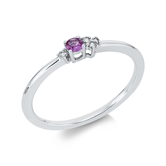 Ring 18 kt WG, 4 Brill. 0,03 ct, TW-pi, 1 Saphir 0,07 ct pink