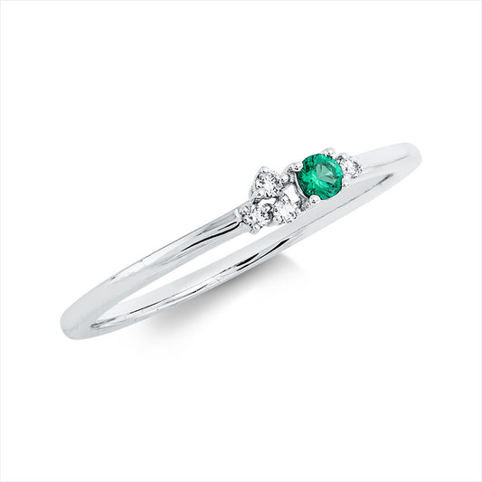 Ring 18 kt WG, 3 Brill. 0,02 ct, TW-pi, 1 Brill. 0,01 ct, TW-pi, 1 Smaragd 0,04 ct grün