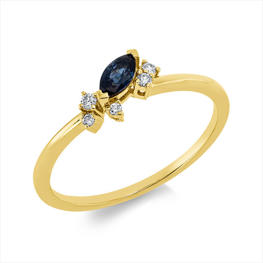 Ring 18 kt GG, 5 Brill. 0,05 ct, TW-pi, 1 Saphir 0,19 ct blau