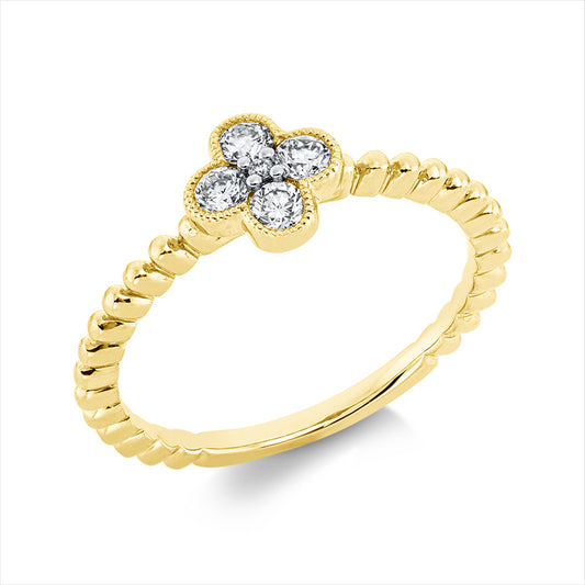 Ring 18 kt GG, Fassung rhodiniert, 1 Brill. 0,01 ct, TW-si, 4 Brill. 0,24 ct, TW-si