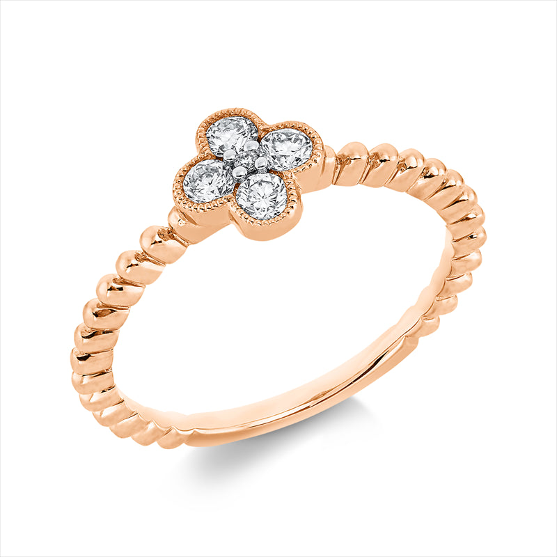 Ring 18 kt RG, Fassung rhodiniert, 1 Brill. 0,01 ct, TW-si, 4 Brill. 0,24 ct, TW-si