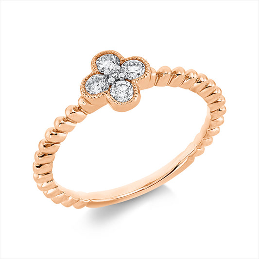Ring 18 kt RG, Fassung rhodiniert, 1 Brill. 0,01 ct, TW-si, 4 Brill. 0,24 ct, TW-si