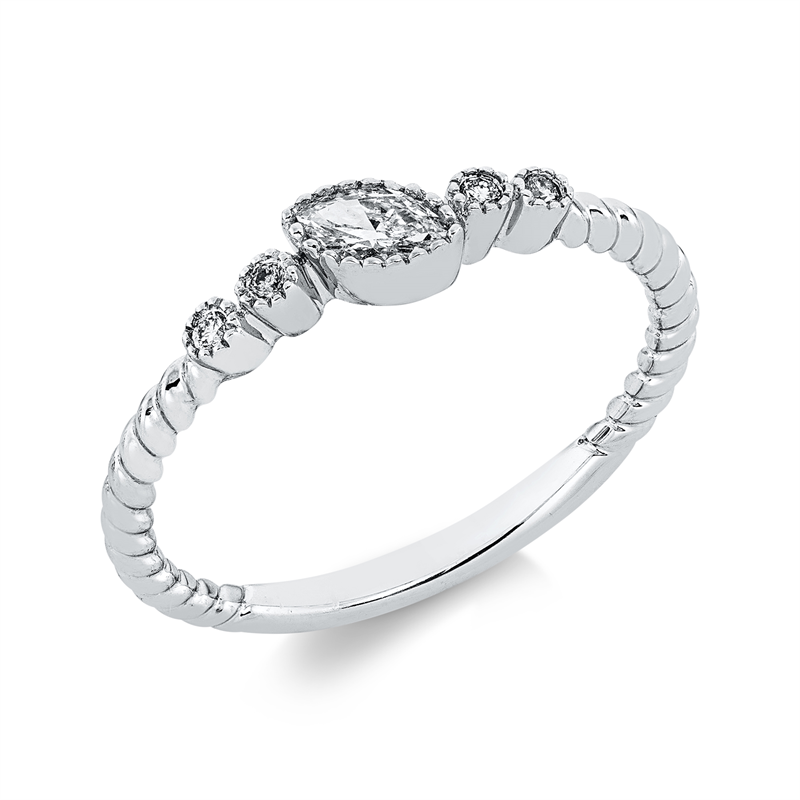 Ring 18 kt WG, 1 Nav. 0,13 ct, TW-si, 4 Brill. 0,03 ct, TW-si