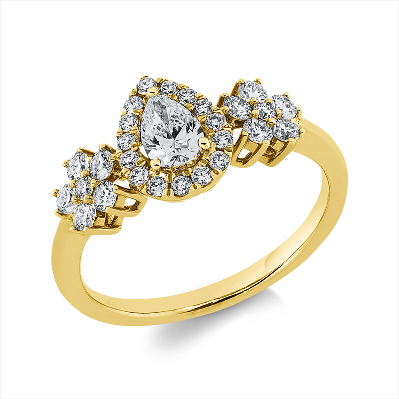 Ring 18 kt GG, 1 Tropfen 0,30 ct, TW-si, 27 Brill. 0,48 ct, TW-si