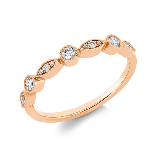 Ring 18 kt RG, 3 Brill. 0,12 ct, TW-si, 12 Brill. 0,07 ct, TW-si