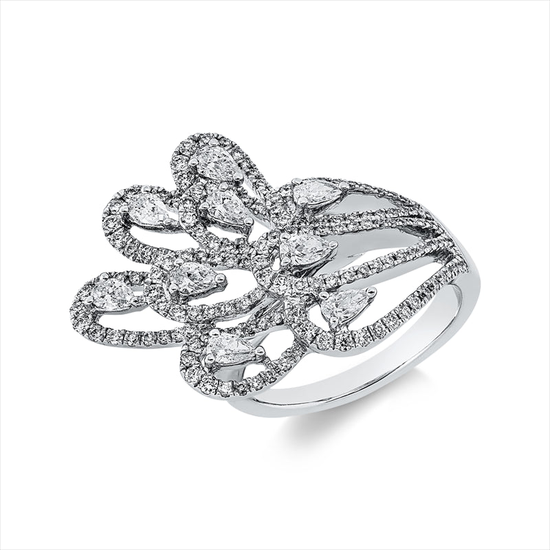 Ring 18 kt WG, 9 Tropfen 0,71 ct, TW-si, 156 Brill. 0,88 ct, TW-si