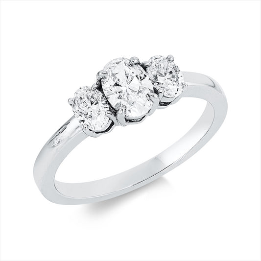 Ring 18 kt WG, 1 Oval 0,53 ct, TW-si, 2 Oval 0,48 ct, TW-si