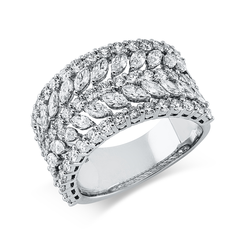 Ring 18 kt WG, 26 Nav. 1,13 ct, TW-vsi, 51 Brill. 1,31 ct, TW-si
