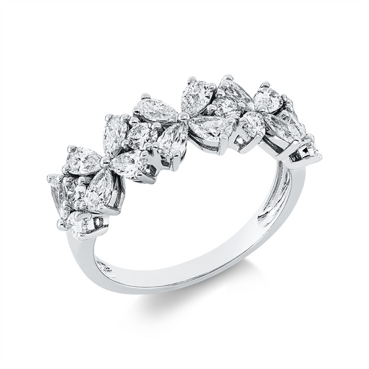 Ring 18 kt WG, 16 Tropfen 1,29 ct, TW-vsi, 4 Brill. 0,25 ct, TW-si