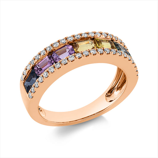 Ring 18 kt RG, 44 Brill. 0,28 ct, TW-si, 7 Saphire 2,09 ct fancy