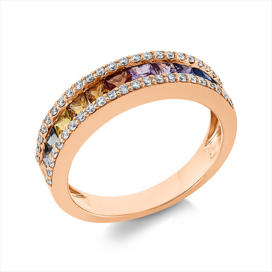 Ring 18 kt RG, 46 Brill. 0,29 ct, TW-si, 11 Saphire 1,16 ct fancy