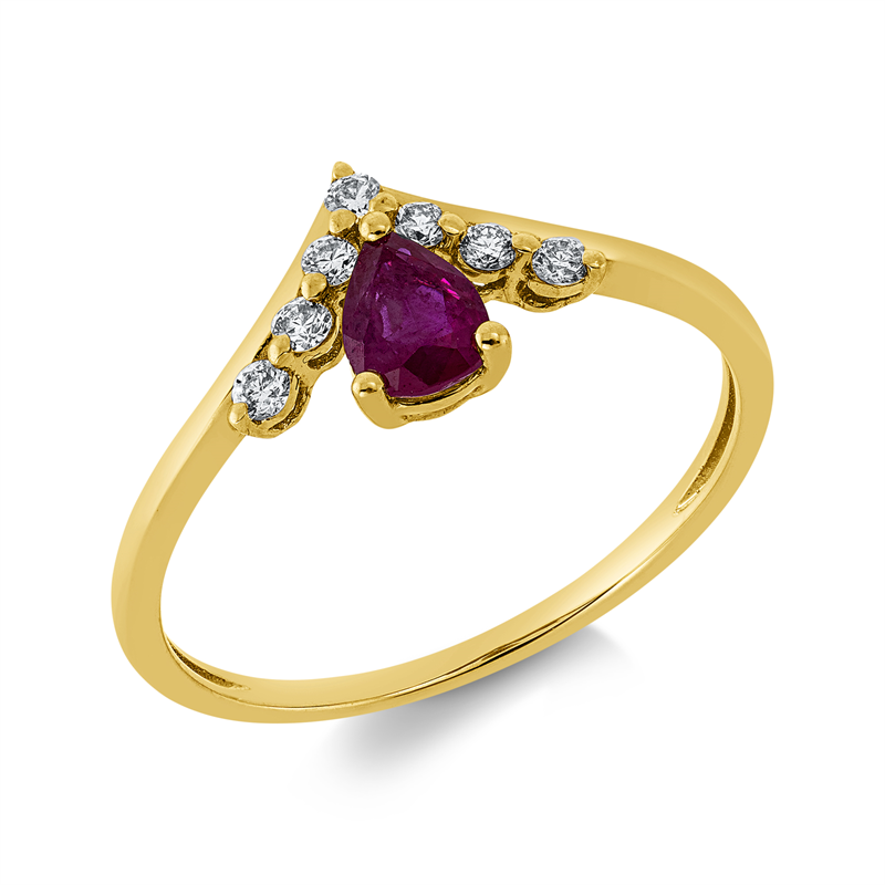 Ring 18 kt GG, 7 Brill. 0,13 ct, TW-si, 1 Rubin 0,41 ct rot