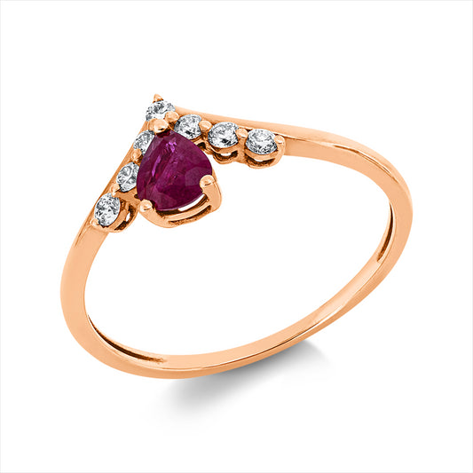 Ring 18 kt RG, 7 Brill. 0,13 ct, TW-si, 1 Rubin 0,39 ct rot