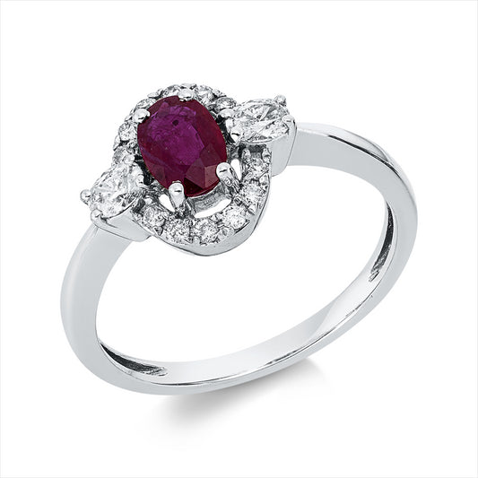 Ring 18 kt WG, 2 Oval 0,19 ct, TW-si, 12 Brill. 0,10 ct, TW-pi, 1 Rubin 0,51 ct rot
