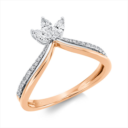 Ring 18 kt RG+WG, 3 Nav. 0,23 ct, TW-vsi, 22 Brill. 0,11 ct, TW-si