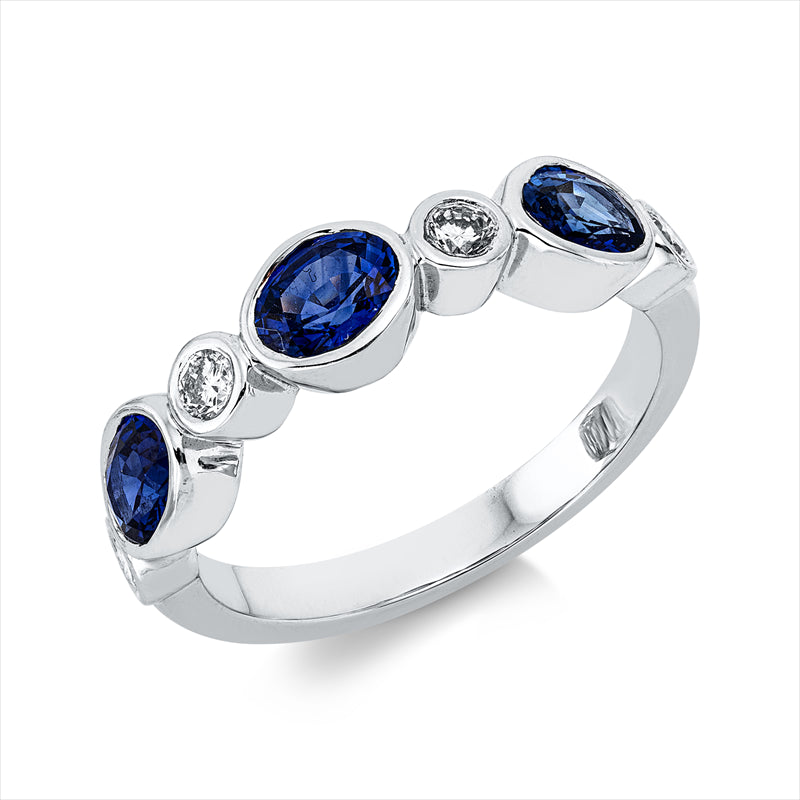 Ring 18 kt WG, 4 Brill. 0,24 ct, TW-si, 3 Saphire 1,27 ct blau