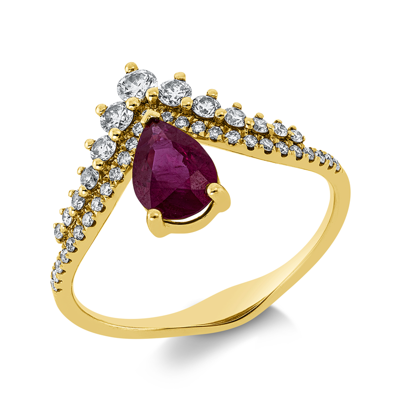 Ring 18 kt GG, 40 Brill. 0,37 ct, TW-si, 1 Rubin 0,74 ct rot