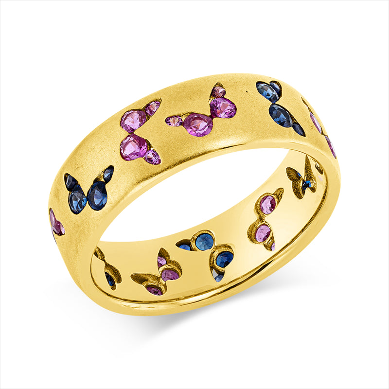 Ring 18 kt GG, 20 Saphire 0,69 ct blau, 24 Saphire 0,71 ct pink