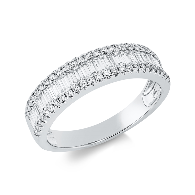 Ring 18 kt WG, 27 Bag. 0,50 ct, TW-si, 50 Brill. 0,24 ct, TW-si