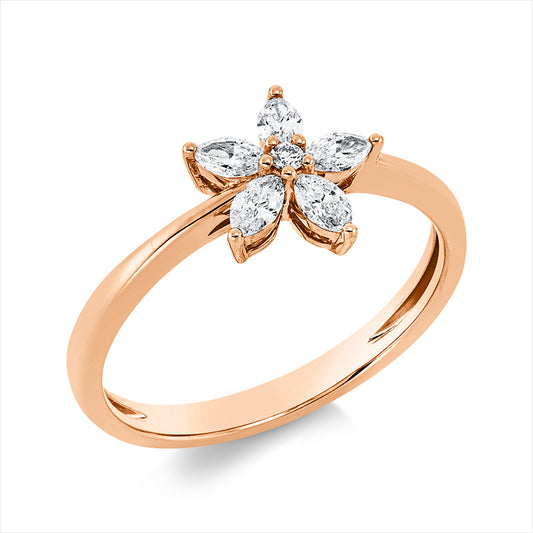 Ring 18 kt RG, 5 Nav. 0,31 ct, TW-si, 1 Brill. 0,02 ct, TW-si