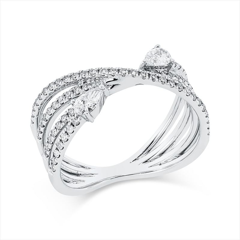 Ring 18 kt WG, 2 Tropfen 0,22 ct, TW-si, 80 Brill. 0,39 ct, TW-si