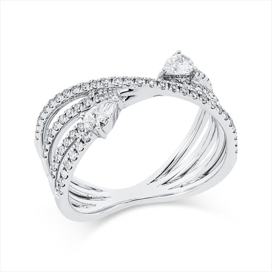 Ring 18 kt WG, 2 Tropfen 0,22 ct, TW-si, 80 Brill. 0,39 ct, TW-si