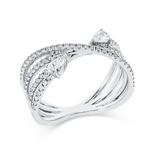 Ring 18 kt WG, 2 Tropfen 0,22 ct, TW-si, 80 Brill. 0,39 ct, TW-si