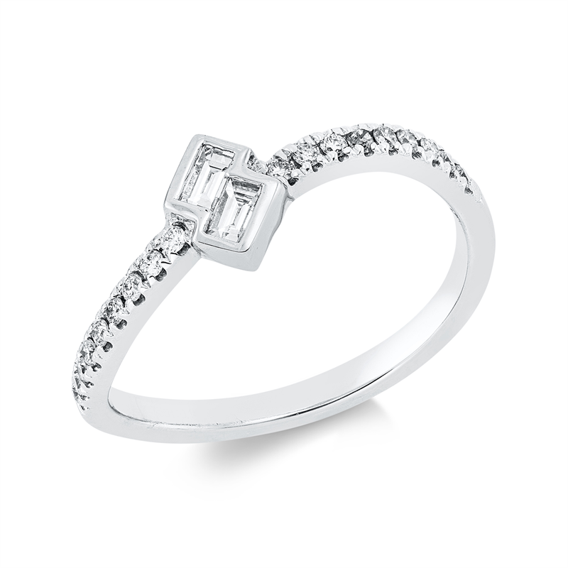 Ring 18 kt WG, 2 Bag. 0,13 ct, TW-si, 18 Brill. 0,14 ct, TW-si