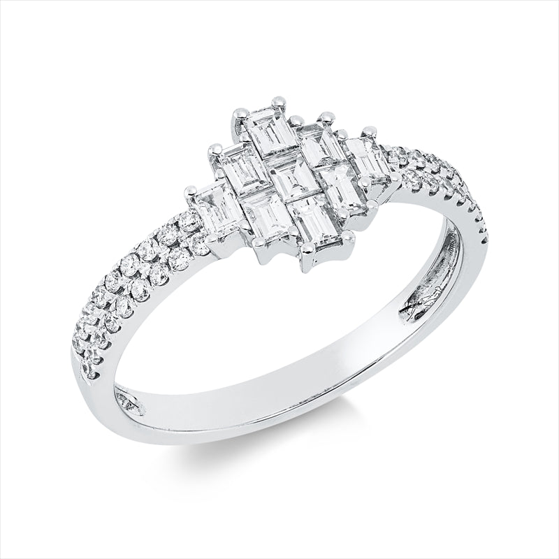 Ring 18 kt WG, 9 Bag. 0,41 ct, TW-si, 36 Brill. 0,18 ct, TW-si