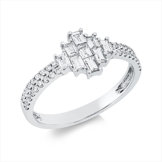 Ring 18 kt WG, 9 Bag. 0,41 ct, TW-si, 36 Brill. 0,18 ct, TW-si