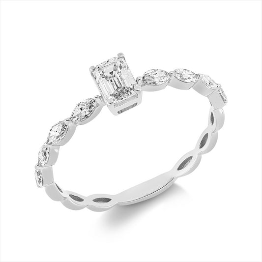 Ring 18 kt WG, 1 Sm.schliff 0,33 ct, TW-si, 8 Nav. 0,28 ct, TW-si