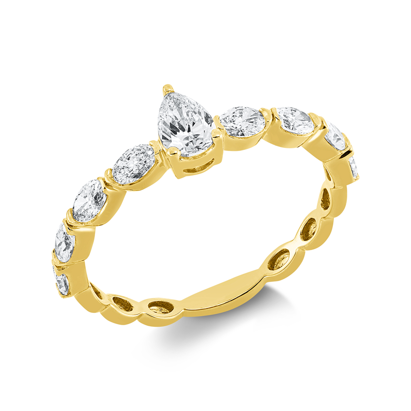 Ring 18 kt GG, 1 Tropfen 0,24 ct, TW-si, 8 Oval 0,53 ct, TW-si