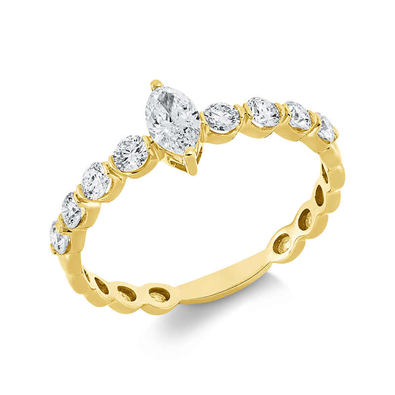 Ring 18 kt GG, 1 Nav. 0,20 ct, TW-si, 8 Brill. 0,40 ct, TW-si